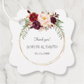 Bourgogne Marsala Flowers Gold Wedding Bedankjes Labels (Voorkant)