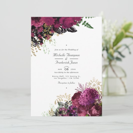 Bourgogne - Marsala & Gold QR-code bruiloft Kaart (Staand voorkant)