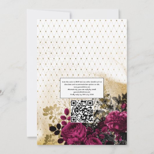  Bourgogne - Marsala & Gold QR-code bruiloft Kaart (Achterkant)