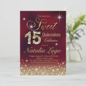 Bourgogne Marsala Gouden Glitter Sweet 15 Quincean Kaart (Staand voorkant)