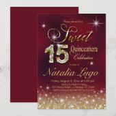 Bourgogne Marsala Gouden Glitter Sweet 15 Quincean Kaart (Voorkant / Achterkant)