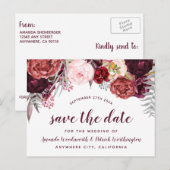 Bourgogne Marsala Herfst Pioen Bewaar de Datumkaar Aankondigingskaart (Voorkant / Achterkant)