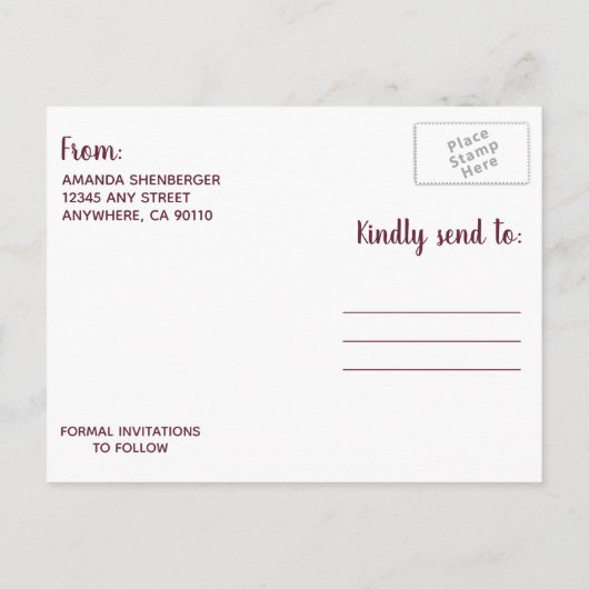 Bourgogne Marsala Herfst Pioen Bewaar de Datumkaar Aankondigingskaart (Achterkant)