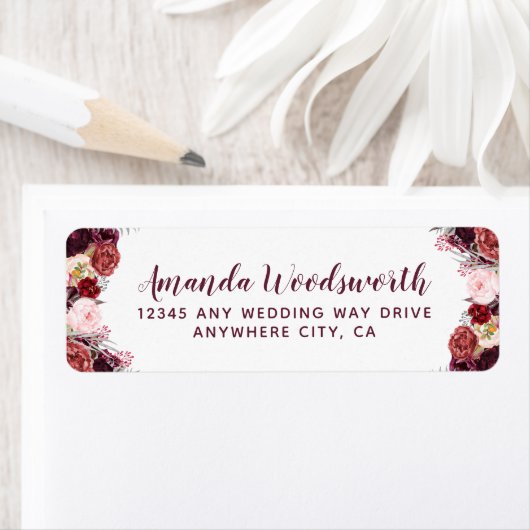 Bourgogne Marsala Herfst Pioen Bruiloft Adresetike Etiket (Insitu)