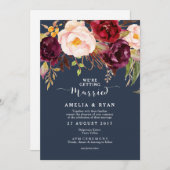 Bourgogne Marsala Marine Bloemen bruiloft uitnodig Kaart (Voorkant / Achterkant)