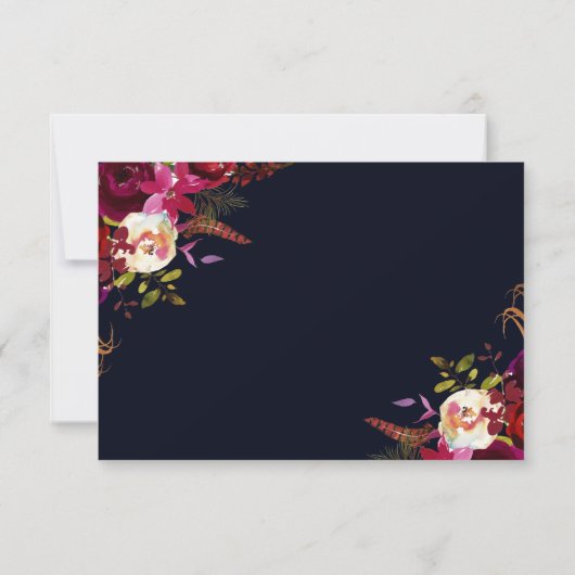 Bourgogne Marsala Navy Bloemen Bruiloft RSVP Kaart (Achterkant)