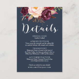 Bourgogne Marsala Navy bruiloft Details Kaart