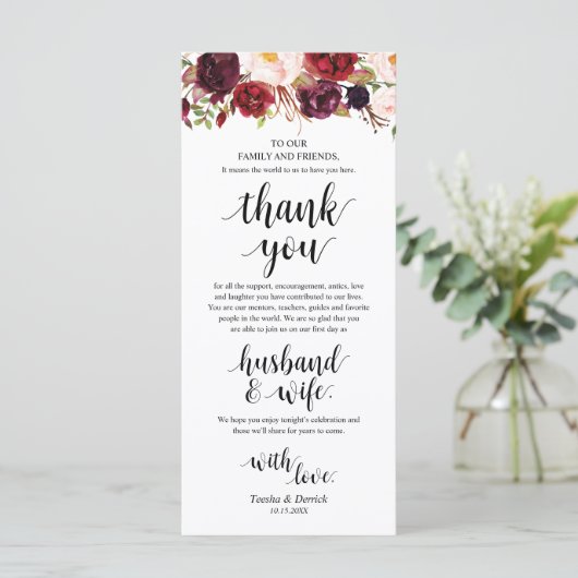 Bourgogne Marsala, plaats instelling Dank u kaart (Staand voorkant)