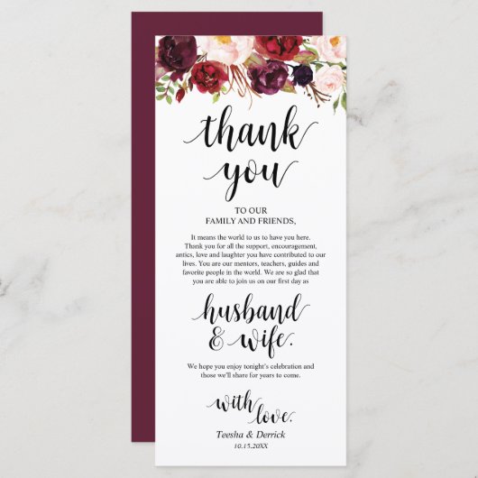 Bourgogne Marsala, plaats instelling Dank u kaart (Voorkant / Achterkant)