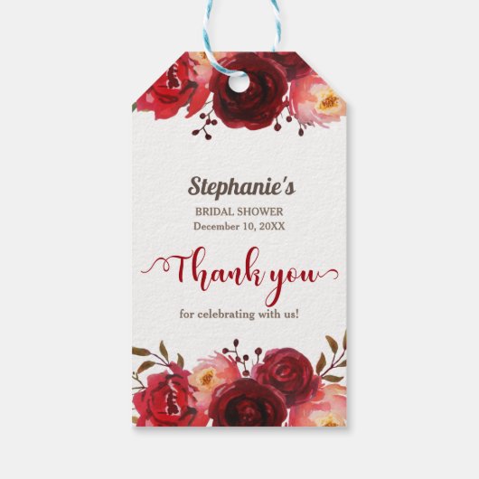 Bourgogne Marsala Red Roses Bloemen Vrijgezellenfe Cadeaulabel (Achterkant)