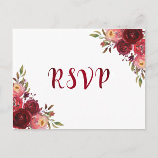 Bourgogne Marsala Red Roses Floral RSVP Uitnodiging Briefkaart