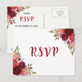 Bourgogne Marsala Red Roses Floral RSVP Uitnodiging Briefkaart (Voorkant / Achterkant)