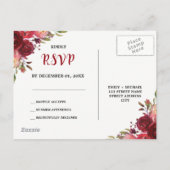 Bourgogne Marsala Red Roses Floral RSVP Uitnodiging Briefkaart (Achterkant)