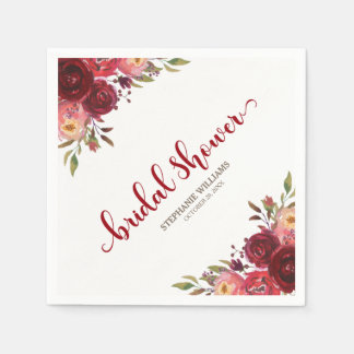 Bourgogne Marsala Red Roses Floral Vrijgezellenfee Servet