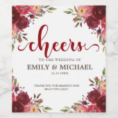 Bourgogne Marsala Rode Bloemen Bruiloft wijn label Wijn Etiket (Enkel label)