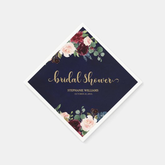 Bourgogne Marsala Rode Marine Bloemen Vrijgezellen Servetten (Hoek)