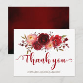 Bourgogne Marsala Rode Rozen Bloemen Dank u Bedankkaart (Voorkant / Achterkant)