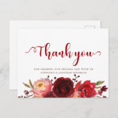 Bourgogne Marsala Rode Rozen Bloemen Dank u Briefkaart (Voorkant / Achterkant)