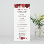 Bourgogne Marsala Rode Rozen Bloemen Trouwmenu Menu (Staand voorkant)