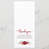 Bourgogne Marsala Rode Rozen Bloemen Trouwmenu Menu (Achterkant)