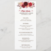 Bourgogne Marsala Rode Rozen Bloemen Trouwmenu Menu (Voorkant)