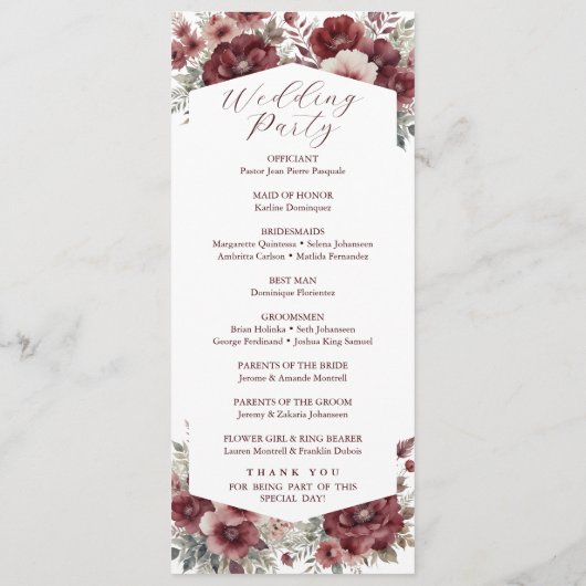 Bourgogne Marsala Rustieke Bloemen Waterverf Bruil Programmakaart (Achterkant)