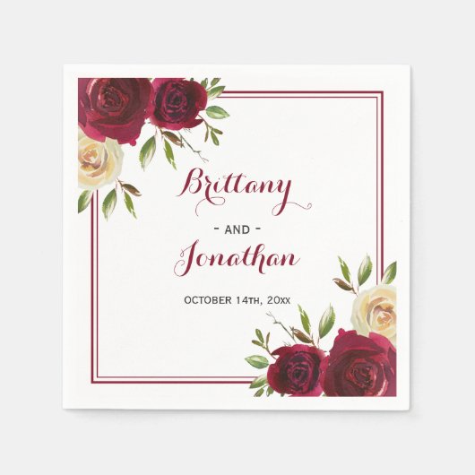 Bourgogne Marsala Tafel Verloving Trouwpapier Servet (Voorkant)