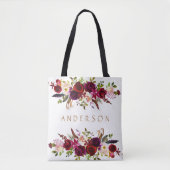 Bourgogne Marsala Waterverf Bohemian Floral Tote Bag (Voorkant)