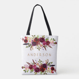 Bourgogne Marsala Waterverf Bohemian Floral Tote Bag