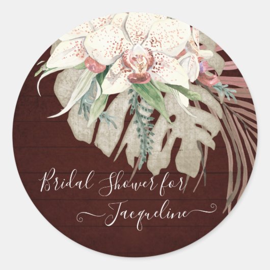 Bourgogne Marsala Witte Orchidee Salie Bloemen Bla Ronde Sticker (Voorkant)