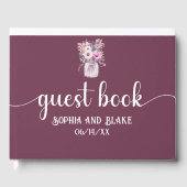 Bourgogne Mason Jar met Bloemen Bruiloft Gastenboek (Voorkant)