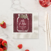 Bourgogne Mason Jar Rustic Wood Mr & Mrs Wedding Servet (Insitu)