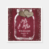 Bourgogne Mason Jar Rustic Wood Mr & Mrs Wedding Servet (Voorkant)