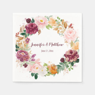 Bourgogne Mauve Blush Saffraan Geel Rustieke Bloem Servet