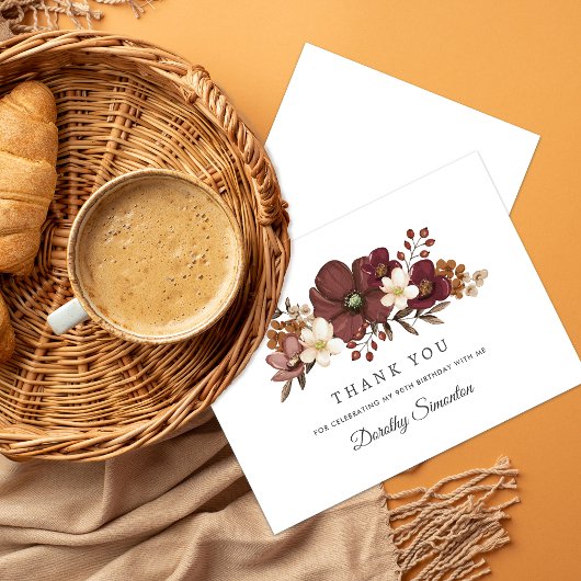 Bourgogne Mauve Ivoor Herfst 90e Verjaardag Flat Bedankkaart