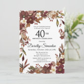 Bourgogne Mauve Ivoor Herfst Bloemen 40e Verjaarda Kaart (Staand voorkant)