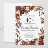 Bourgogne Mauve Ivoor Herfst Bloemen 40e Verjaarda Kaart (Voorkant / Achterkant)