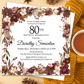 Bourgogne Mauve Ivoor Herfst Bloemen 80e Verjaarda Kaart