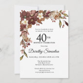 Bourgogne Mauve Ivory Herfst Flowers 40e Verjaarda Kaart (Voorkant)