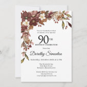 Bourgogne Mauve Ivory Herfst Flowers 90e geboorted Kaart (Voorkant)