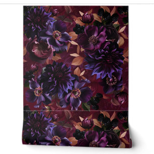 Bourgogne  Maximalist Flower Night Garden Behang