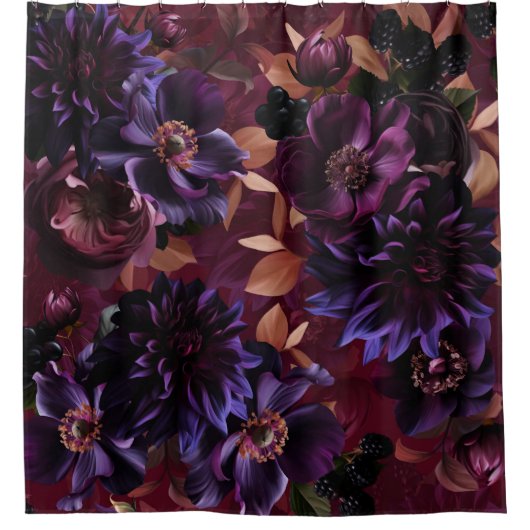 Bourgogne Maximalist Flower Night Garden Douchegordijn (Voorkant)