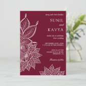 Bourgogne Mehendi Henna Indiase bruiloft uitnodigi Kaart (Staand voorkant)