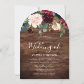 Bourgogne Merlot Bloemen Rustiek Boog Huwelijk Kaart (Voorkant)
