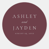 Bourgogne Merlot Wijn Minimal Wedding Ronde Sticker (Voorkant)