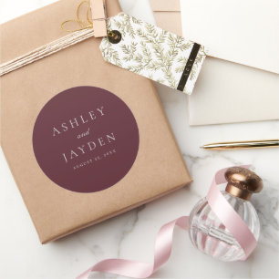 Bourgogne Merlot Wijn Minimal Wedding Ronde Sticker