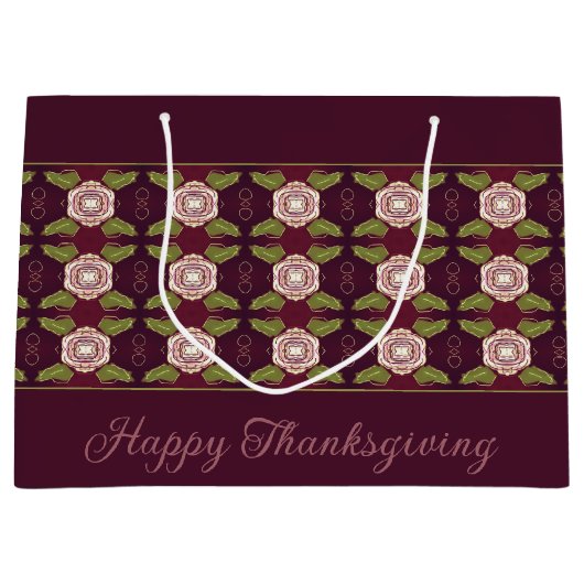 Bourgogne met bloemmotief groot cadeauzakje (Voorkant)