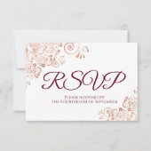 Bourgogne met Elegant Roos Gold Lace Wedding RSVP Kaartje (Voorkant)
