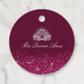 Bourgogne met Glitter Quinceanera Bedankjes Labels (Achterkant)