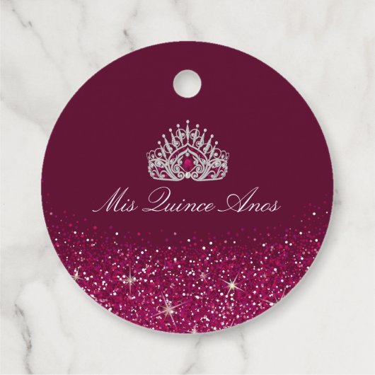 Bourgogne met Glitter Quinceanera Bedankjes Labels (Achterkant)